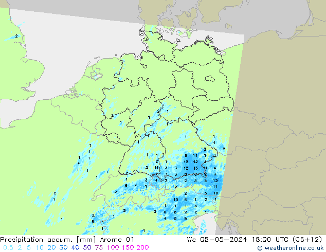 Precipitation accum. Arome 01 St 08.05.2024 18 UTC