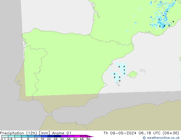 Precipitación (12h) Arome 01 jue 09.05.2024 18 UTC