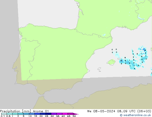 Neerslag Arome 01 wo 08.05.2024 09 UTC