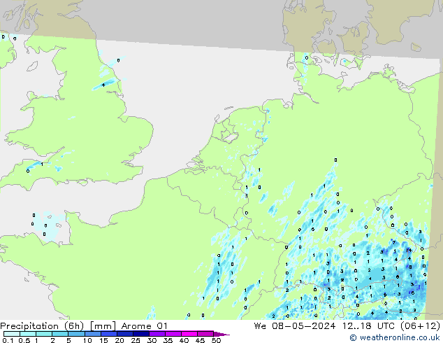 Precipitación (6h) Arome 01 mié 08.05.2024 18 UTC