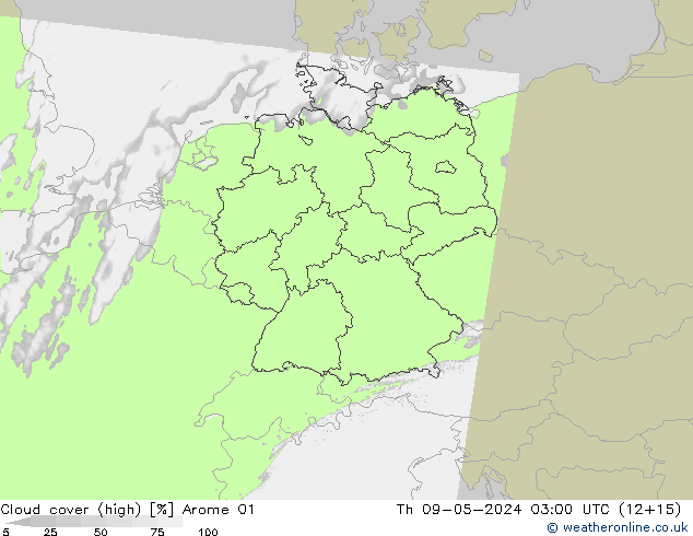 zachmurzenie (wysokie) Arome 01 czw. 09.05.2024 03 UTC