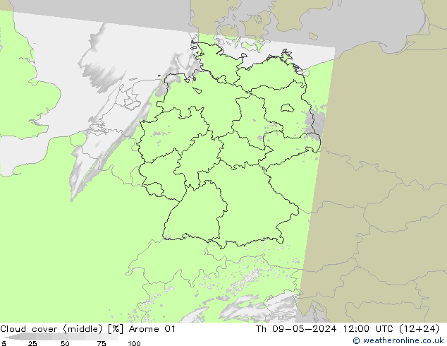 Nuages (moyen) Arome 01 jeu 09.05.2024 12 UTC