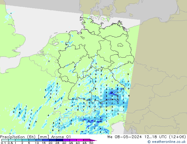 Precipitation (6h) Arome 01 We 08.05.2024 18 UTC