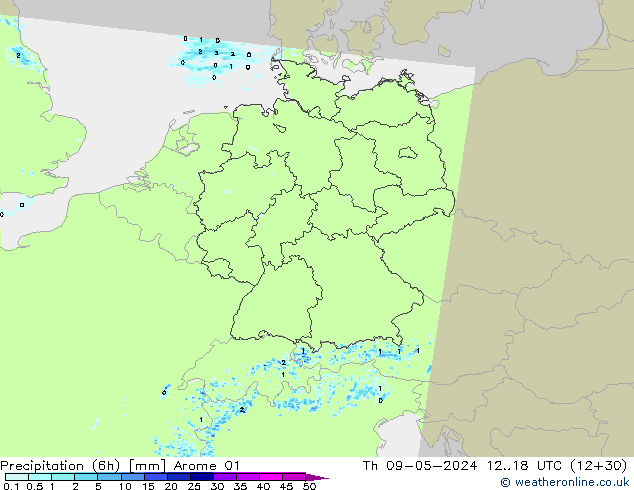 Precipitation (6h) Arome 01 Th 09.05.2024 18 UTC