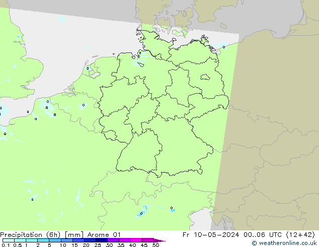 Precipitation (6h) Arome 01 Pá 10.05.2024 06 UTC