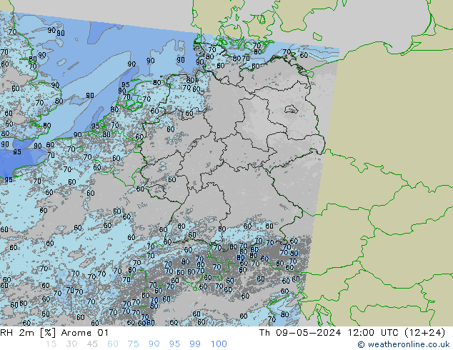 RH 2m Arome 01 Do 09.05.2024 12 UTC