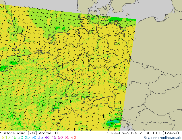Surface wind Arome 01 Th 09.05.2024 21 UTC
