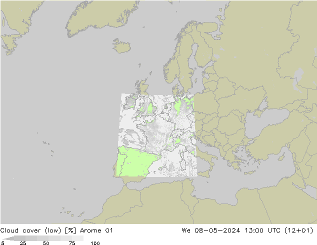 nízká oblaka Arome 01 St 08.05.2024 13 UTC