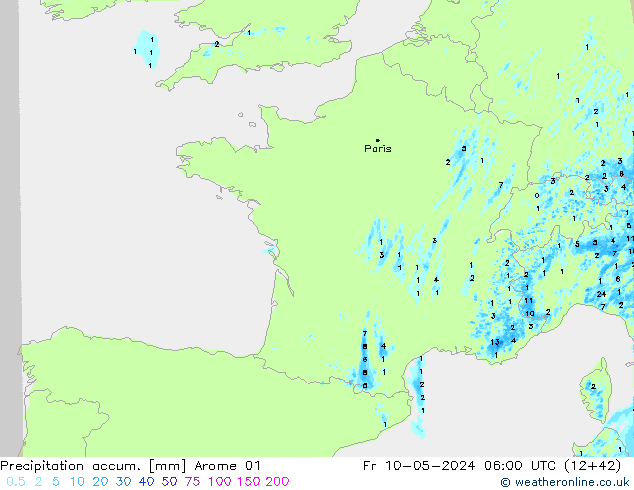 Precipitation accum. Arome 01 Sex 10.05.2024 06 UTC