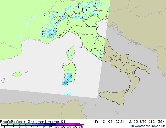 Yağış (12h) Arome 01 Cu 10.05.2024 00 UTC