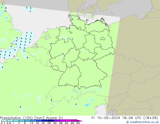 Precipitation (12h) Arome 01 Fr 10.05.2024 06 UTC