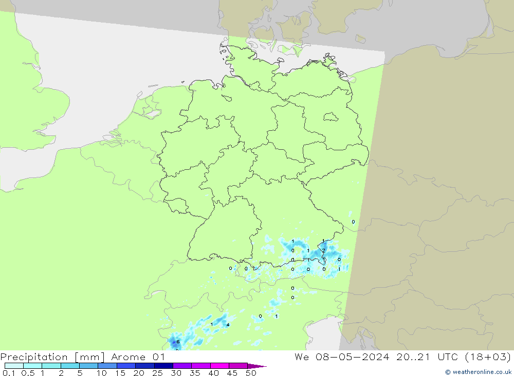 Precipitation Arome 01 We 08.05.2024 21 UTC