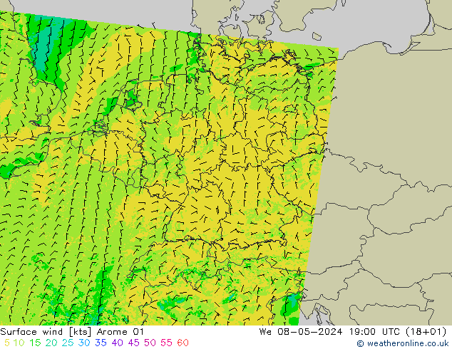 Bodenwind Arome 01 Mi 08.05.2024 19 UTC