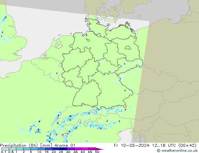 Precipitation (6h) Arome 01 Pá 10.05.2024 18 UTC