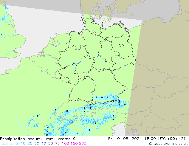 Precipitation accum. Arome 01 ven 10.05.2024 18 UTC