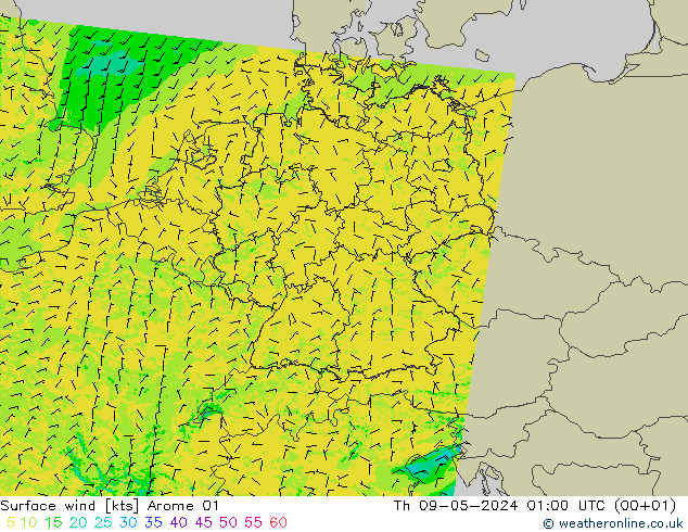 风 10 米 Arome 01 星期四 09.05.2024 01 UTC