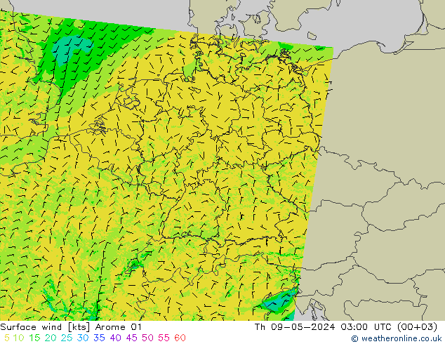 Surface wind Arome 01 Th 09.05.2024 03 UTC