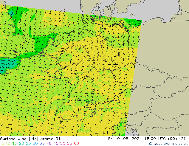 Bodenwind Arome 01 Fr 10.05.2024 18 UTC
