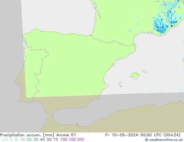 Toplam Yağış Arome 01 Cu 10.05.2024 00 UTC