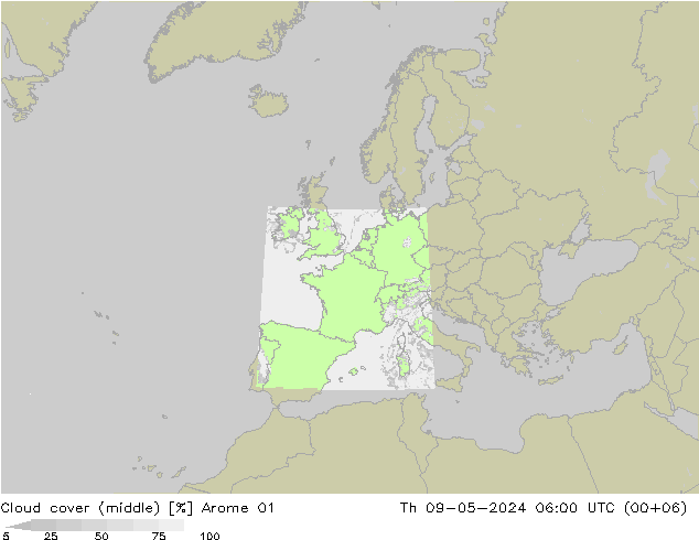 Nubes medias Arome 01 jue 09.05.2024 06 UTC