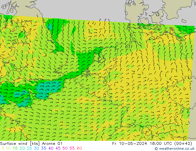 ветер 10 m Arome 01 пт 10.05.2024 18 UTC