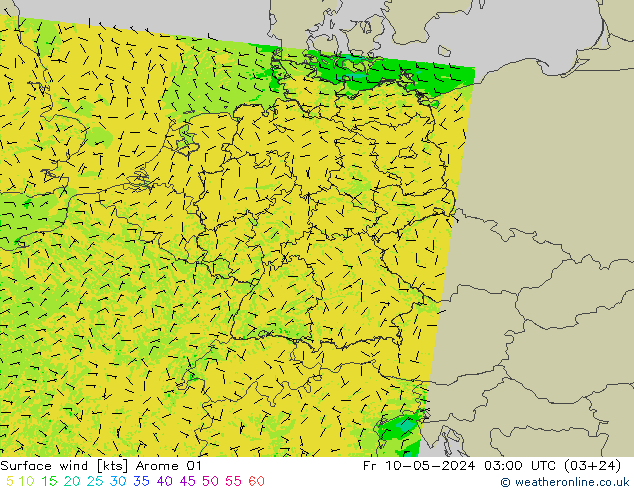 风 10 米 Arome 01 星期五 10.05.2024 03 UTC