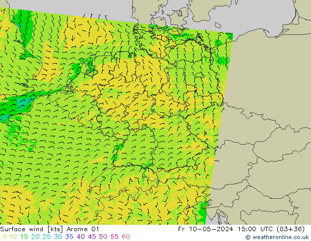 Surface wind Arome 01 Fr 10.05.2024 15 UTC