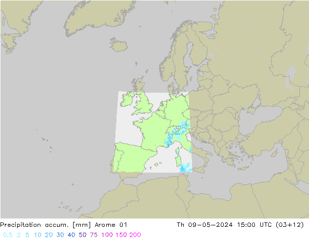 Precipitation accum. Arome 01  09.05.2024 15 UTC