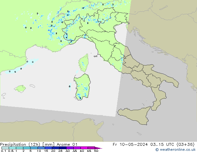 Yağış (12h) Arome 01 Cu 10.05.2024 15 UTC