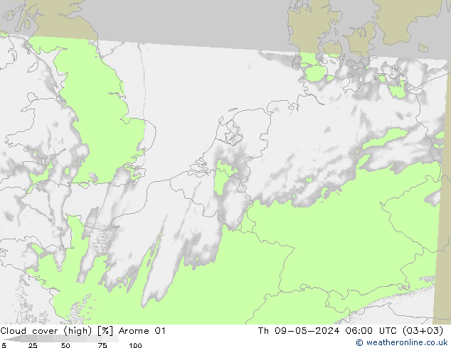 Wolken (hohe) Arome 01 Do 09.05.2024 06 UTC
