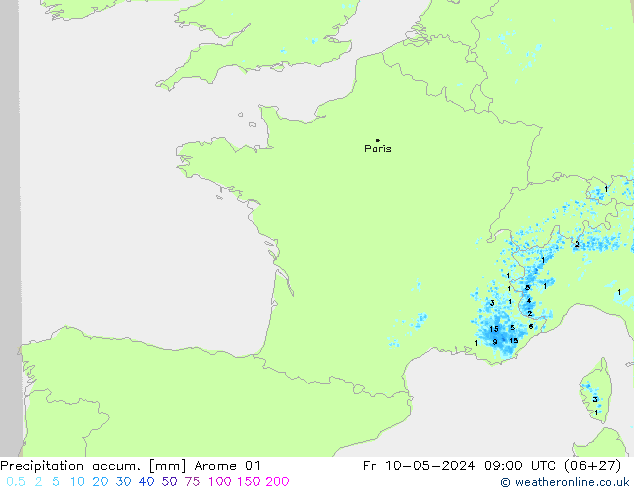 Precipitation accum. Arome 01 Sex 10.05.2024 09 UTC