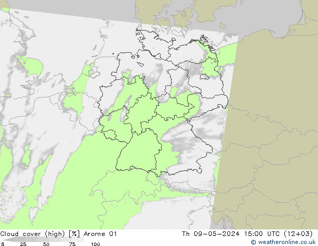 zachmurzenie (wysokie) Arome 01 czw. 09.05.2024 15 UTC