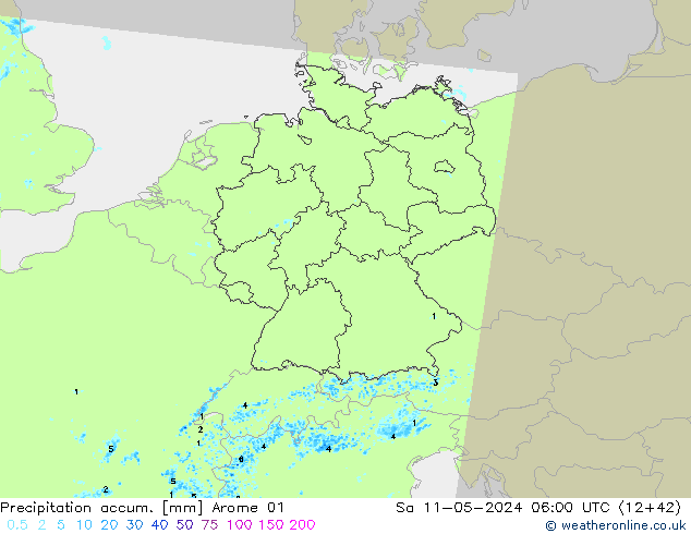Precipitation accum. Arome 01  11.05.2024 06 UTC