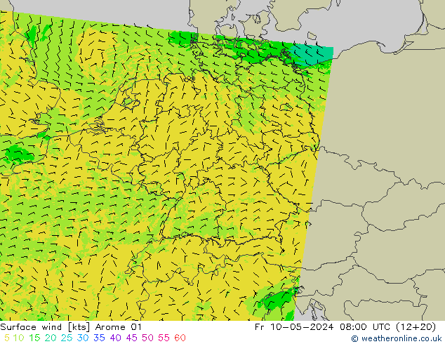 风 10 米 Arome 01 星期五 10.05.2024 08 UTC