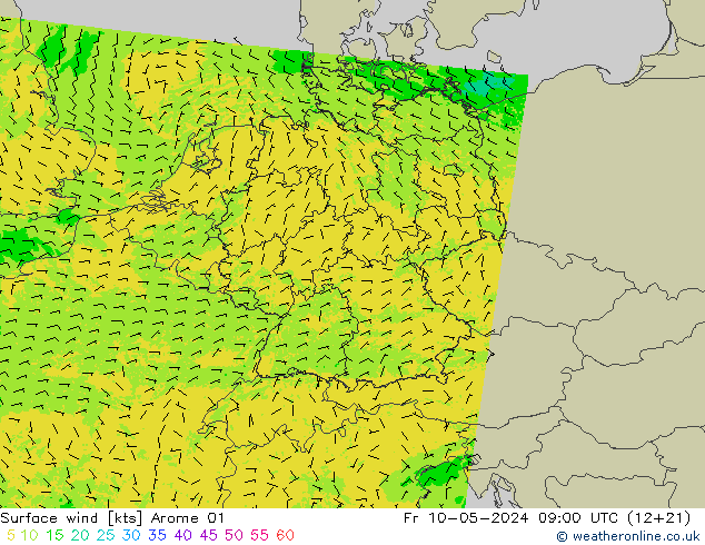 Surface wind Arome 01 Fr 10.05.2024 09 UTC