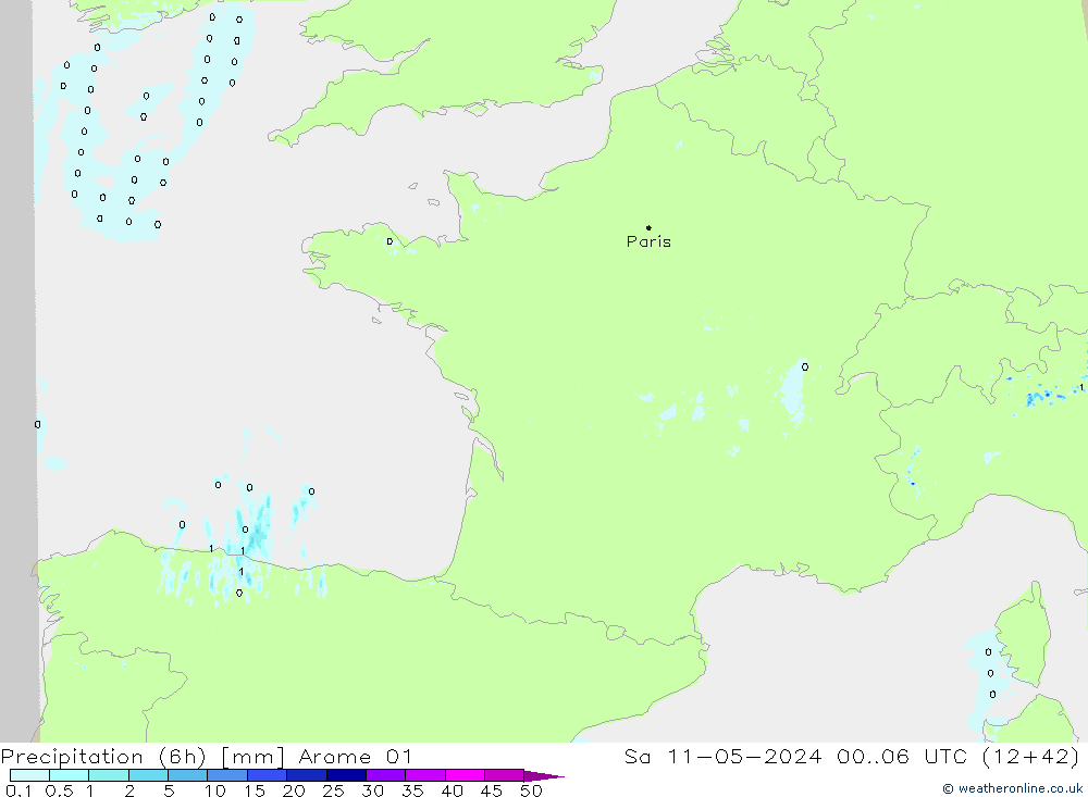 Precipitation (6h) Arome 01 Sa 11.05.2024 06 UTC