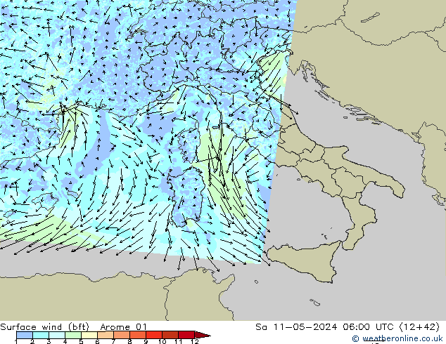 Surface wind (bft) Arome 01 Sa 11.05.2024 06 UTC