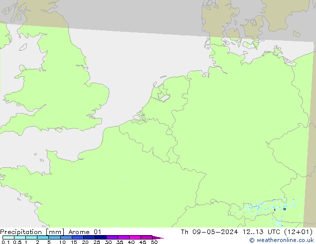Niederschlag Arome 01 Do 09.05.2024 13 UTC