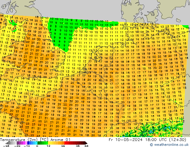 Temperature (2m) Arome 01 Fr 10.05.2024 18 UTC