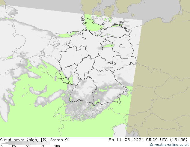 zachmurzenie (wysokie) Arome 01 so. 11.05.2024 06 UTC