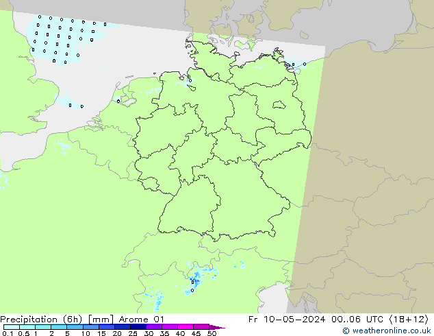 Precipitação (6h) Arome 01 Sex 10.05.2024 06 UTC