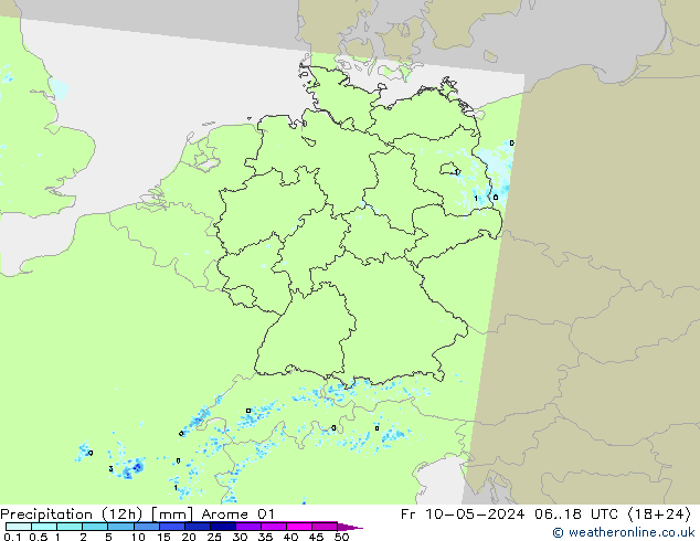 Precipitation (12h) Arome 01 Fr 10.05.2024 18 UTC