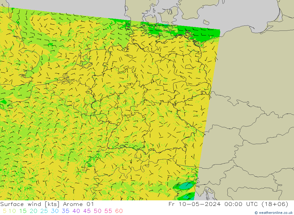Surface wind Arome 01 Fr 10.05.2024 00 UTC