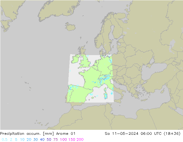 Precipitation accum. Arome 01 So 11.05.2024 06 UTC