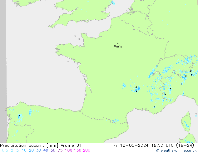 Precipitation accum. Arome 01 Sex 10.05.2024 18 UTC