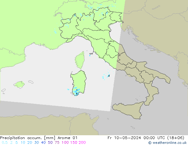 Precipitation accum. Arome 01 ven 10.05.2024 00 UTC