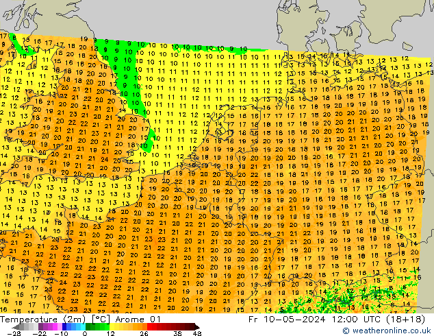 Temperature (2m) Arome 01 Fr 10.05.2024 12 UTC