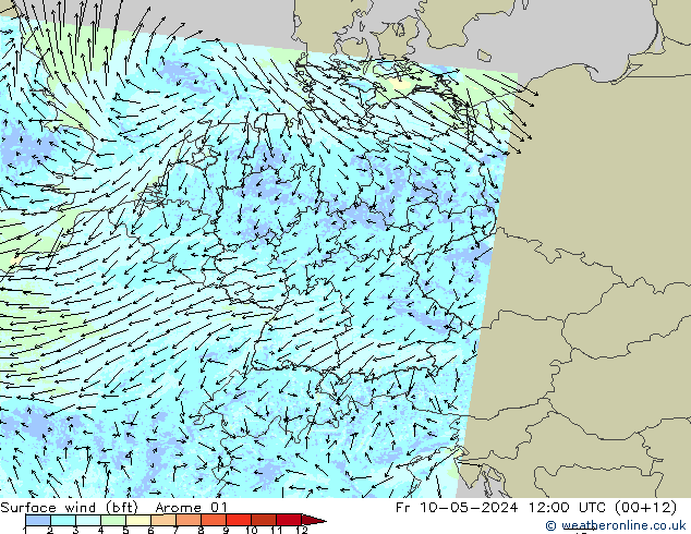 Bodenwind (bft) Arome 01 Fr 10.05.2024 12 UTC
