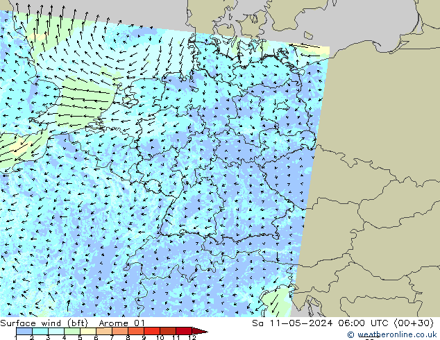  10 m (bft) Arome 01  11.05.2024 06 UTC