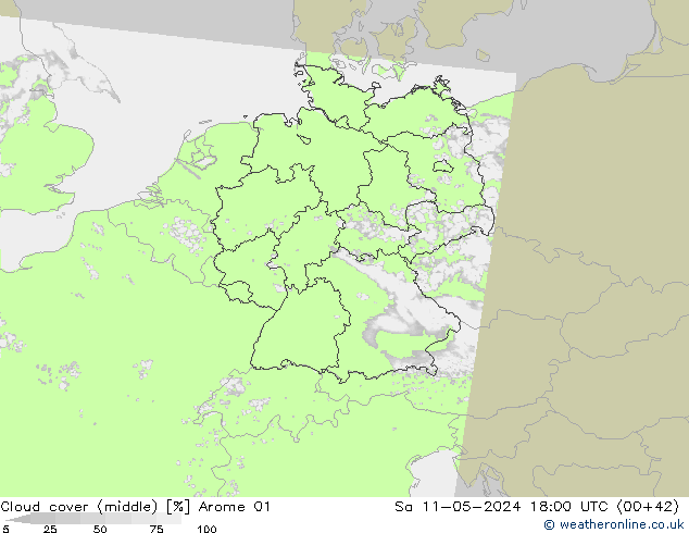 Nubi medie Arome 01 sab 11.05.2024 18 UTC